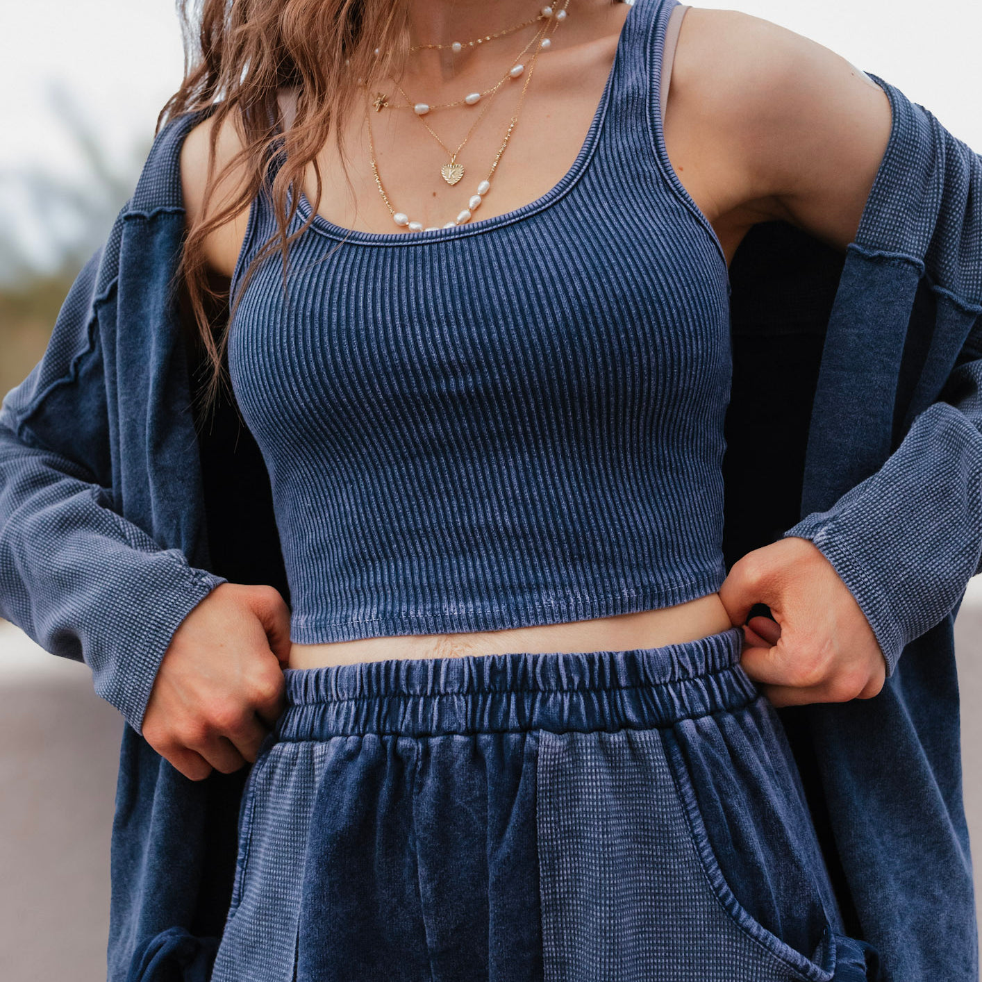 J.HER Mineral Wash Ribbed Brami Tank Cropped Top