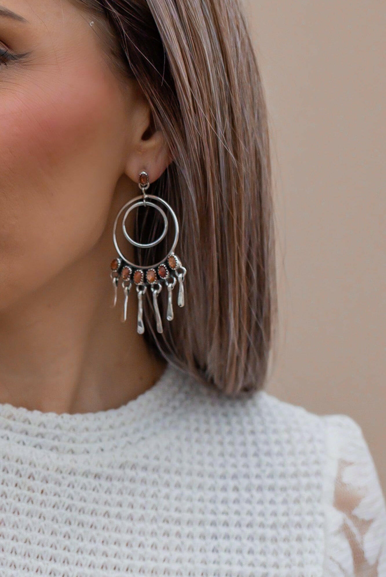 Sterling Silver Mixed Stone Fringe Earrings-Drop Earrings-Krush Kandy, Women's Online Fashion Boutique Located in Phoenix, Arizona (Scottsdale Area)
