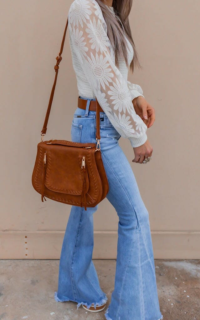 Sunflower Lace Mesh Sleeve Waffle Knit Top | S-XL-Long Sleeve Tops-Krush Kandy, Women's Online Fashion Boutique Located in Phoenix, Arizona (Scottsdale Area)