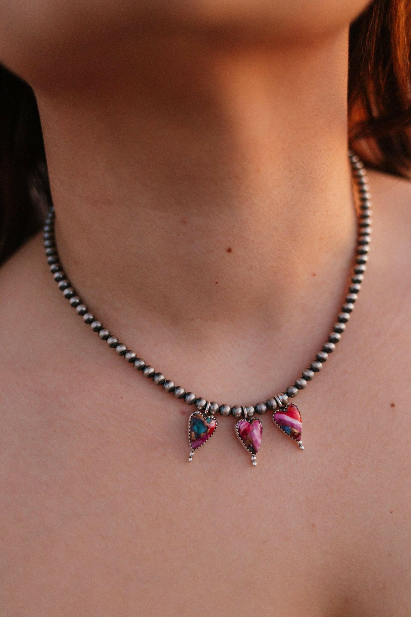 Heart Trio Desert Pearl Necklace-Necklaces-Krush Kandy, Women's Online Fashion Boutique Located in Phoenix, Arizona (Scottsdale Area)