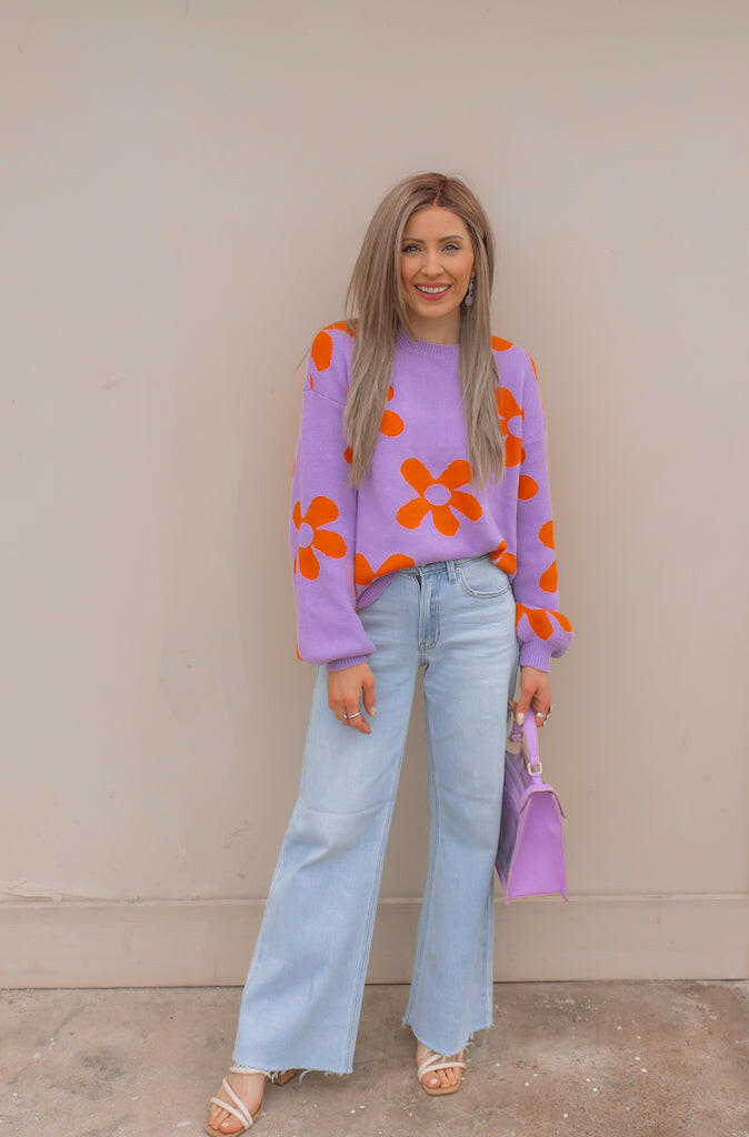 Madeline Blooming Daisy Sweater | S-XL-Sweaters-Krush Kandy, Women's Online Fashion Boutique Located in Phoenix, Arizona (Scottsdale Area)