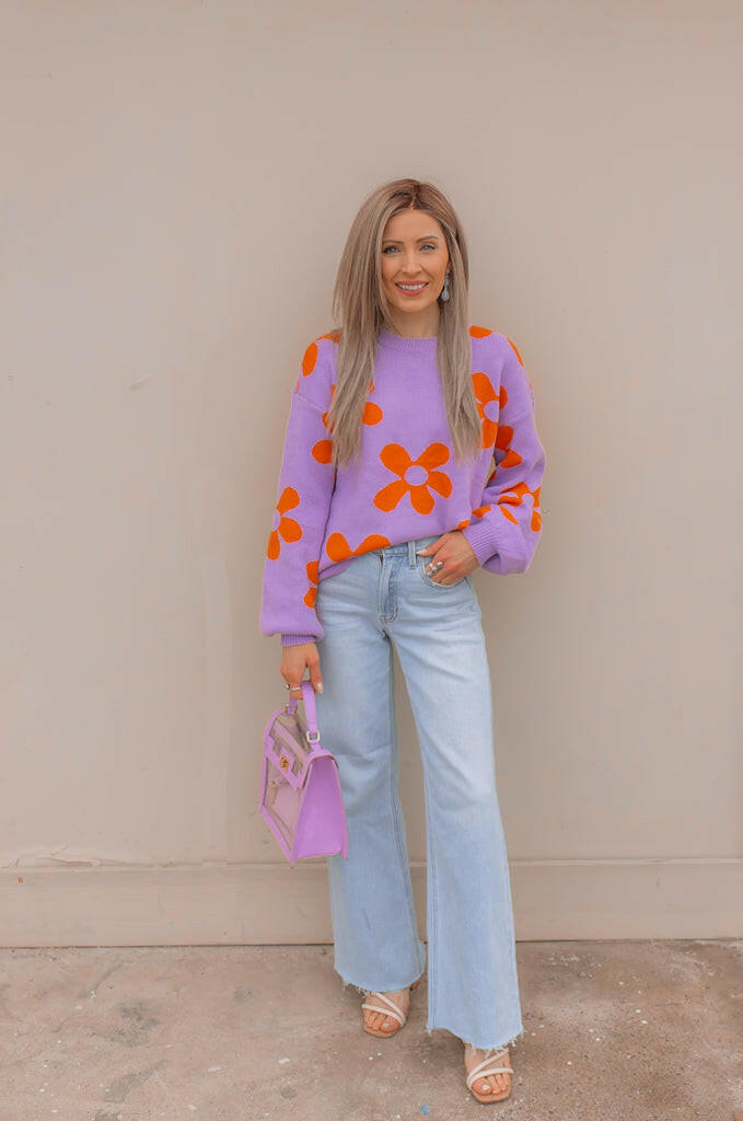 Madeline Blooming Daisy Sweater | S-XL-Sweaters-Krush Kandy, Women's Online Fashion Boutique Located in Phoenix, Arizona (Scottsdale Area)