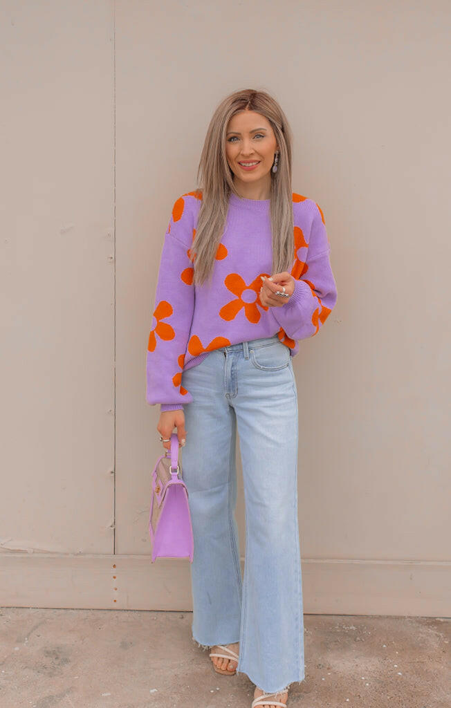 Madeline Blooming Daisy Sweater | S-XL-Sweaters-Krush Kandy, Women's Online Fashion Boutique Located in Phoenix, Arizona (Scottsdale Area)