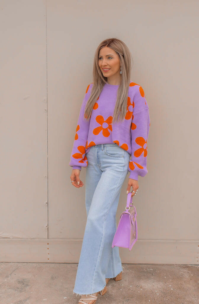 Madeline Blooming Daisy Sweater | S-XL-Sweaters-Krush Kandy, Women's Online Fashion Boutique Located in Phoenix, Arizona (Scottsdale Area)