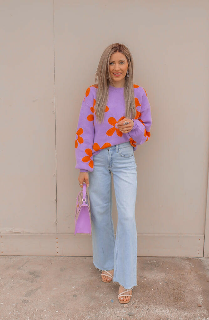 Madeline Blooming Daisy Sweater | S-XL-Sweaters-Krush Kandy, Women's Online Fashion Boutique Located in Phoenix, Arizona (Scottsdale Area)