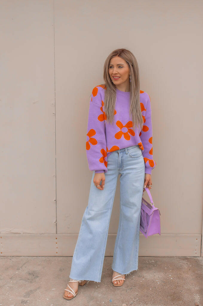 Madeline Blooming Daisy Sweater | S-XL-Sweaters-Krush Kandy, Women's Online Fashion Boutique Located in Phoenix, Arizona (Scottsdale Area)
