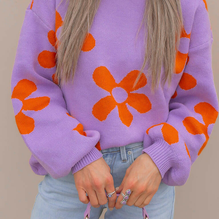 Madeline Blooming Daisy Sweater | S-XL-Sweaters-Krush Kandy, Women's Online Fashion Boutique Located in Phoenix, Arizona (Scottsdale Area)