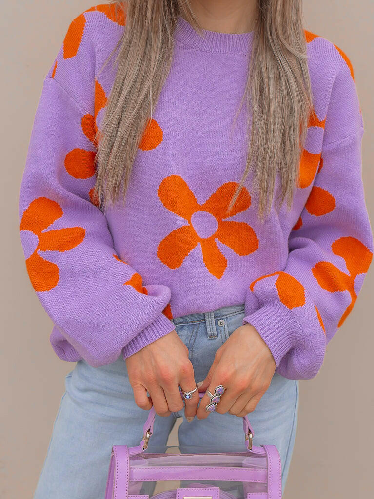 Madeline Blooming Daisy Sweater | S-XL-Sweaters-Krush Kandy, Women's Online Fashion Boutique Located in Phoenix, Arizona (Scottsdale Area)