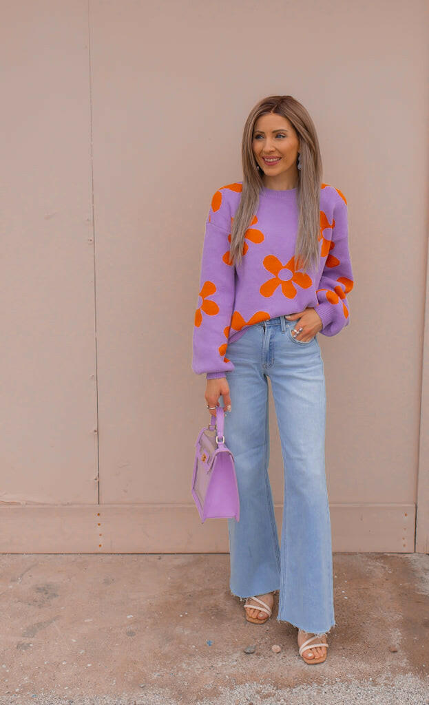 Madeline Blooming Daisy Sweater | S-XL-Sweaters-Krush Kandy, Women's Online Fashion Boutique Located in Phoenix, Arizona (Scottsdale Area)