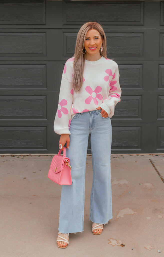 Madeline Blooming Daisy Sweater | S-XL-Sweaters-Krush Kandy, Women's Online Fashion Boutique Located in Phoenix, Arizona (Scottsdale Area)