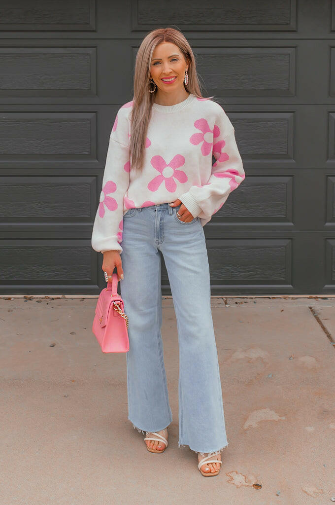 Madeline Blooming Daisy Sweater | S-XL-Sweaters-Krush Kandy, Women's Online Fashion Boutique Located in Phoenix, Arizona (Scottsdale Area)