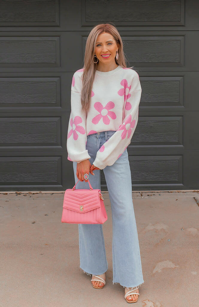 Madeline Blooming Daisy Sweater | S-XL-Sweaters-Krush Kandy, Women's Online Fashion Boutique Located in Phoenix, Arizona (Scottsdale Area)