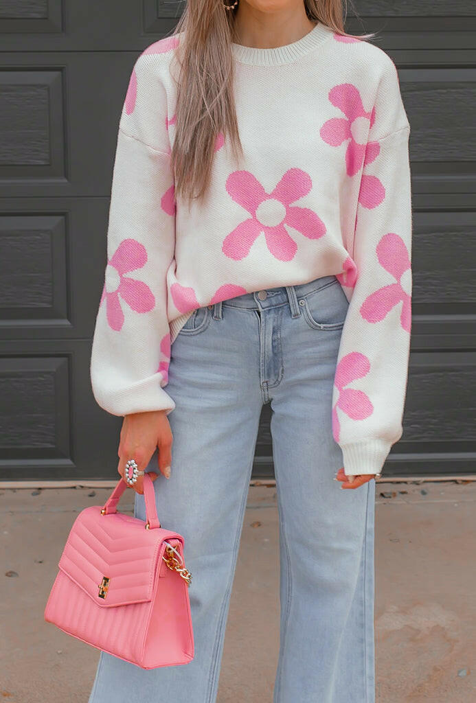 Madeline Blooming Daisy Sweater | S-XL-Sweaters-Krush Kandy, Women's Online Fashion Boutique Located in Phoenix, Arizona (Scottsdale Area)