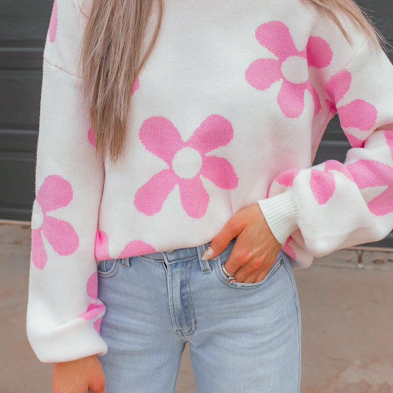 Madeline Blooming Daisy Sweater | S-XL-Sweaters-Krush Kandy, Women's Online Fashion Boutique Located in Phoenix, Arizona (Scottsdale Area)