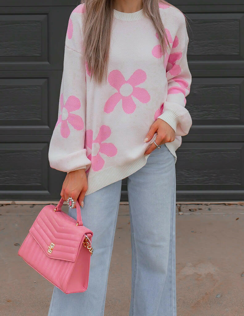 Madeline Blooming Daisy Sweater | S-XL-Sweaters-Krush Kandy, Women's Online Fashion Boutique Located in Phoenix, Arizona (Scottsdale Area)