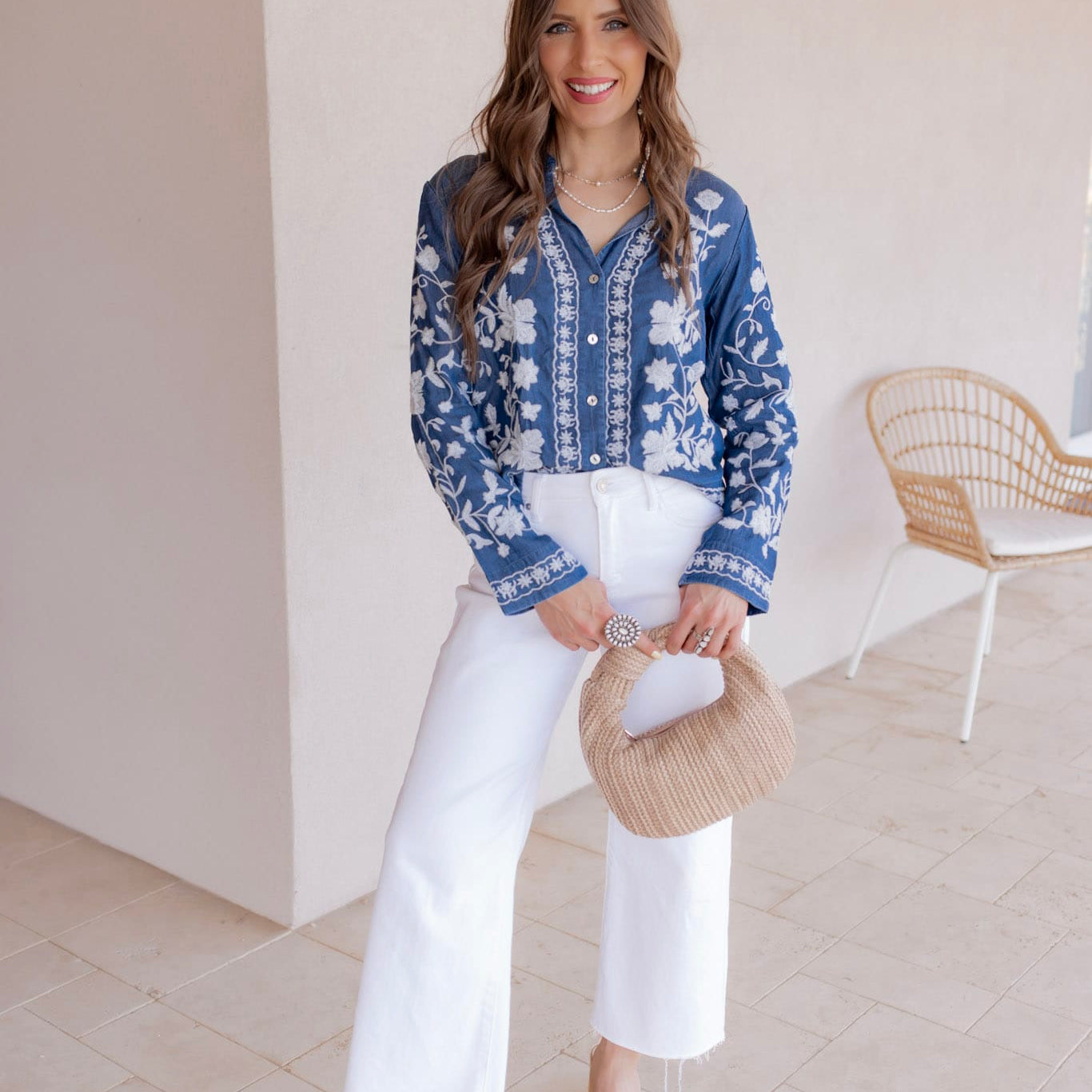 Boho Vacay Embroidered Button Blouse