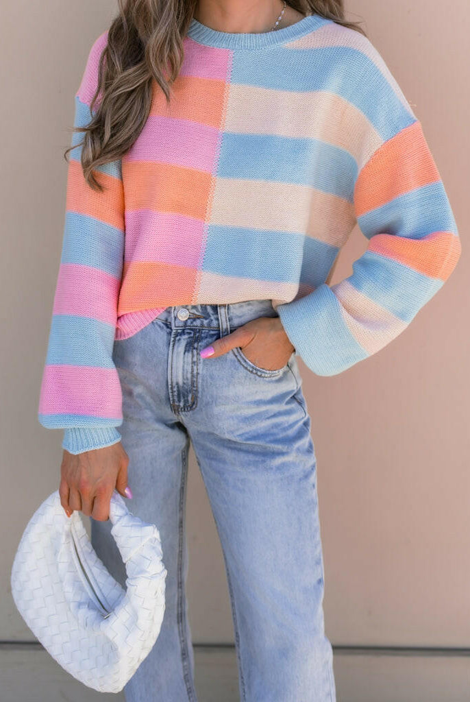 Joyful Striped Color Block Spring Sweater | S-XL-Sweaters-Krush Kandy, Women's Online Fashion Boutique Located in Phoenix, Arizona (Scottsdale Area)