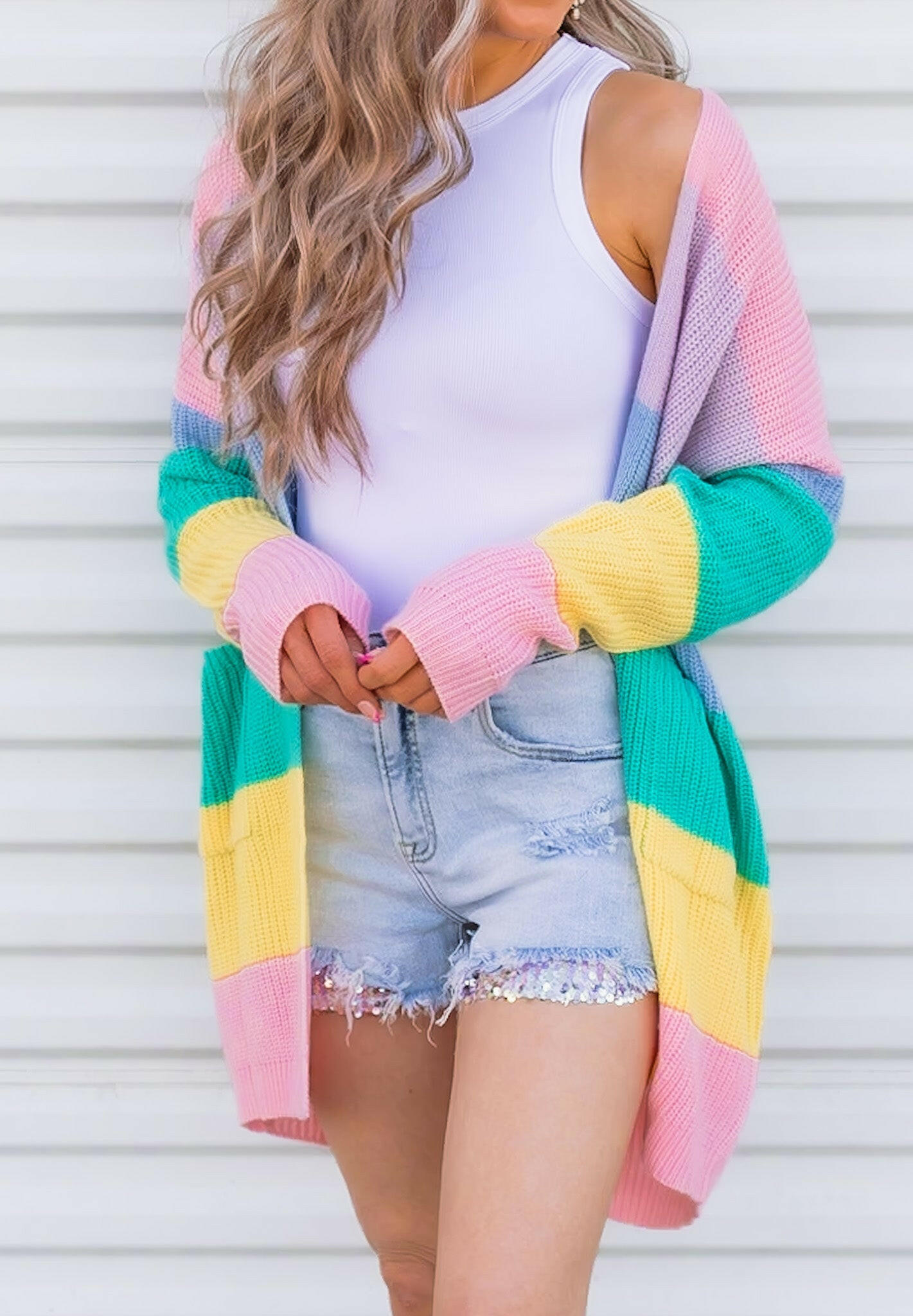 Cotton Candy Striped Color Block Cardigan-Cardigans-Krush Kandy, Women's Online Fashion Boutique Located in Phoenix, Arizona (Scottsdale Area)