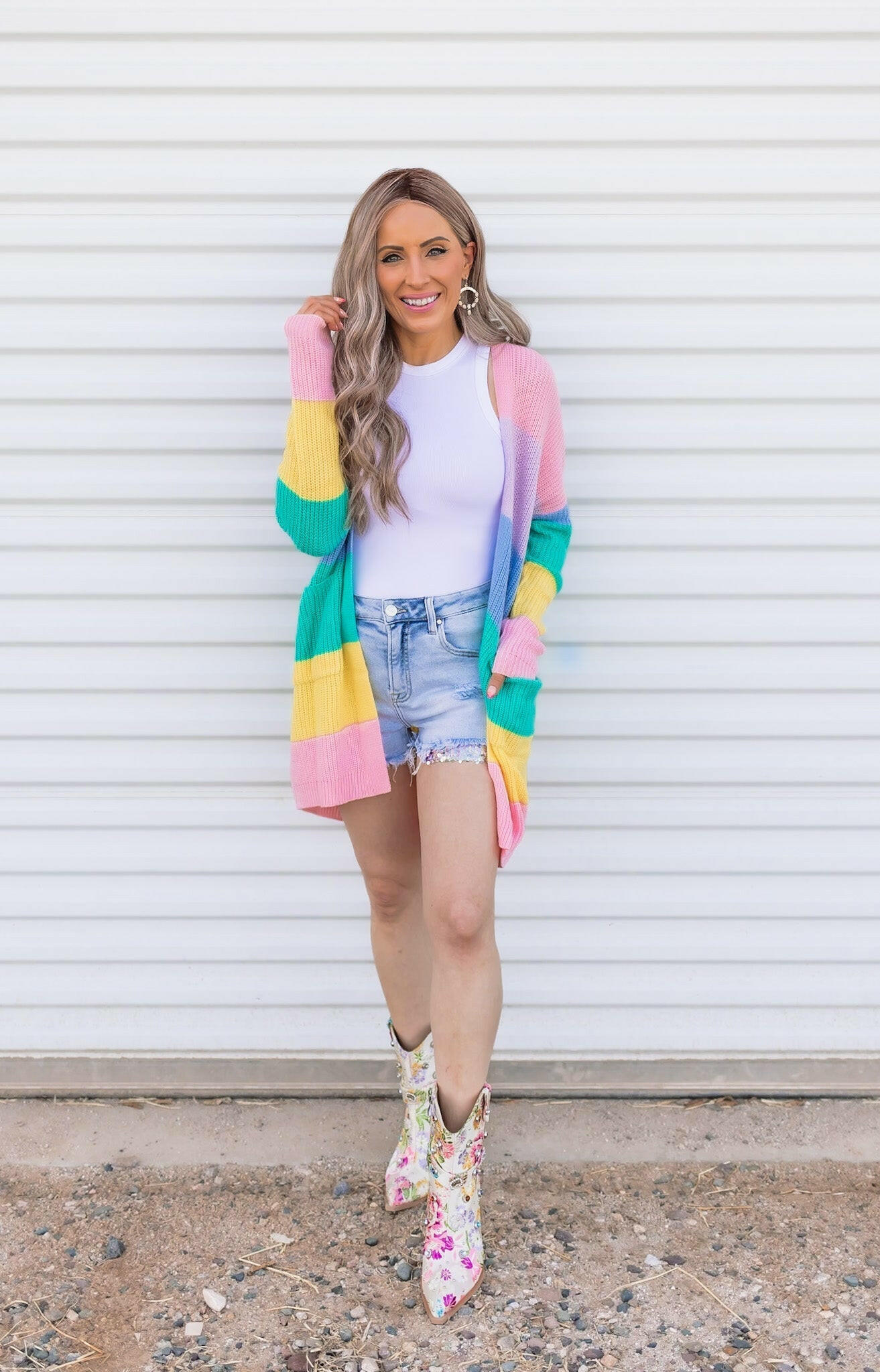 Cotton Candy Striped Color Block Cardigan-Cardigans-Krush Kandy, Women's Online Fashion Boutique Located in Phoenix, Arizona (Scottsdale Area)