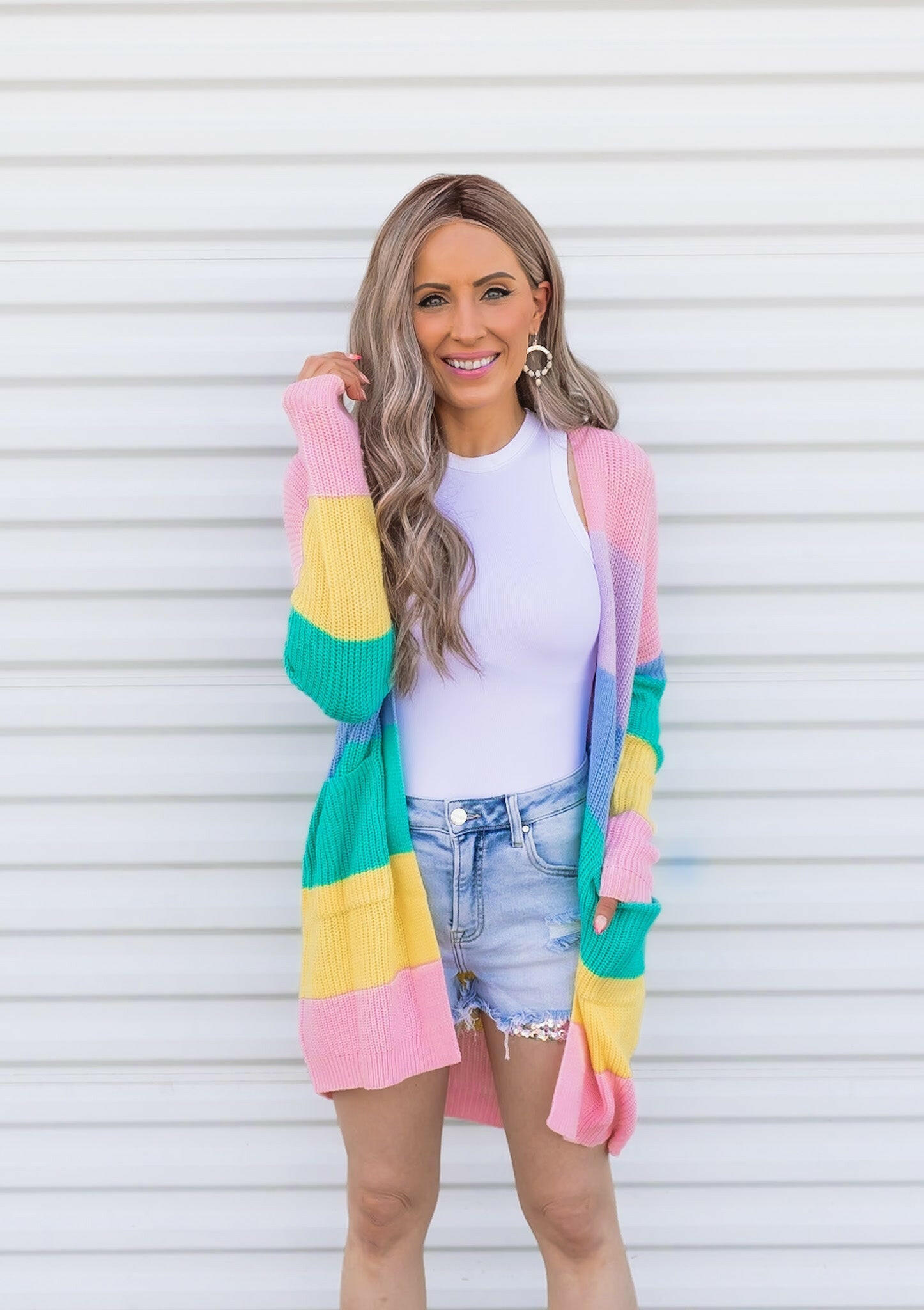 Cotton Candy Striped Color Block Cardigan-Cardigans-Krush Kandy, Women's Online Fashion Boutique Located in Phoenix, Arizona (Scottsdale Area)
