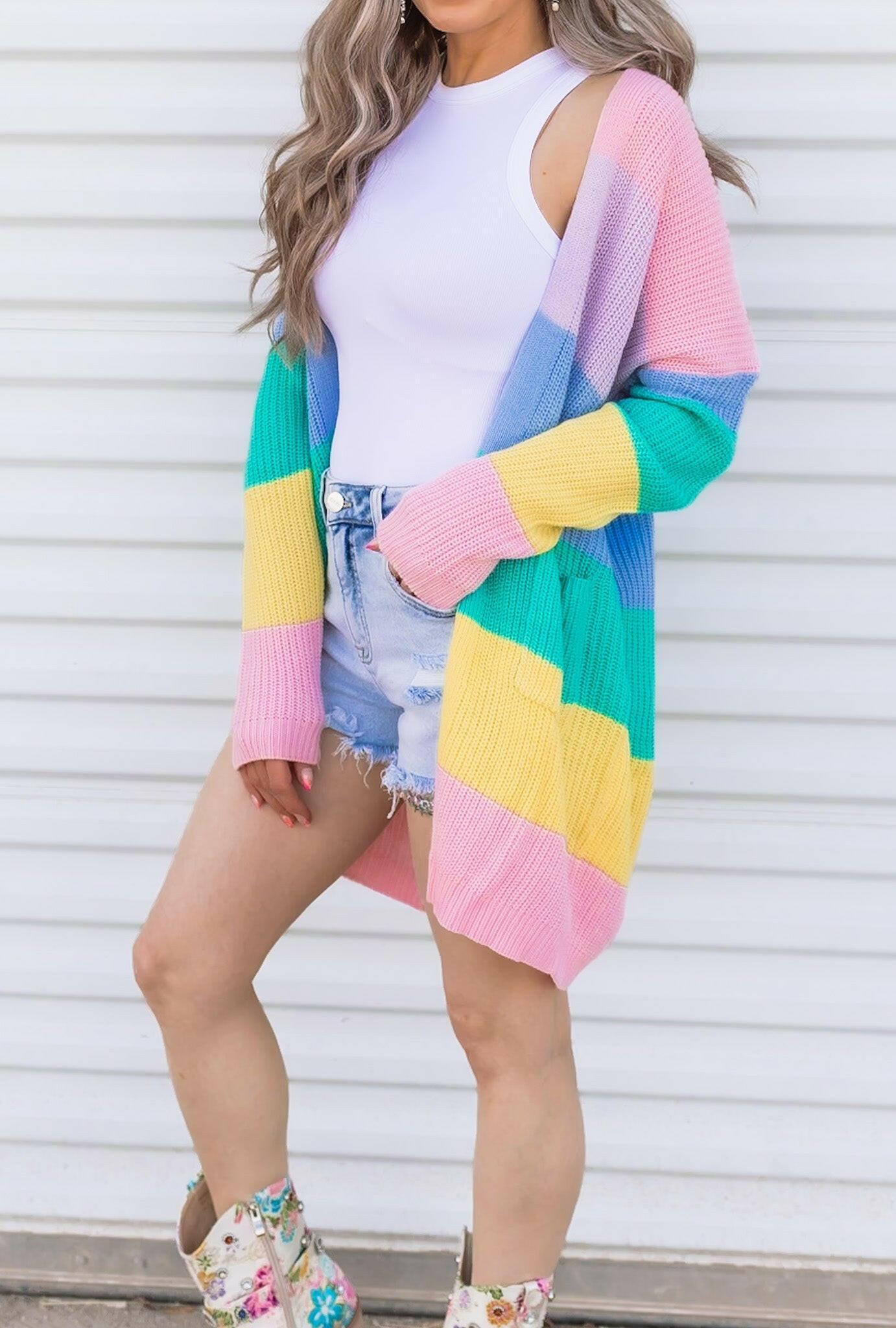 Cotton Candy Striped Color Block Cardigan-Cardigans-Krush Kandy, Women's Online Fashion Boutique Located in Phoenix, Arizona (Scottsdale Area)