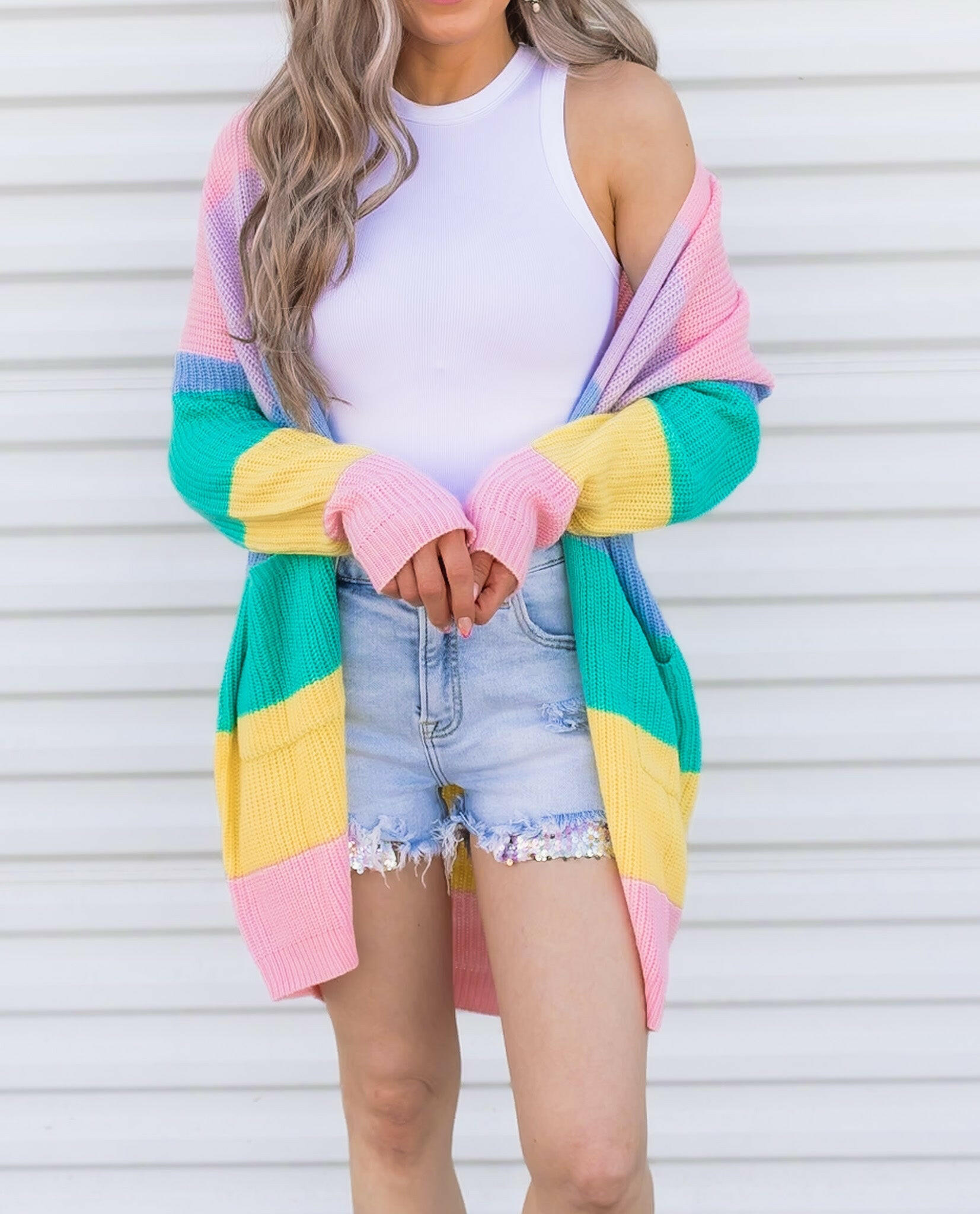 Cotton Candy Striped Color Block Cardigan-Cardigans-Krush Kandy, Women's Online Fashion Boutique Located in Phoenix, Arizona (Scottsdale Area)