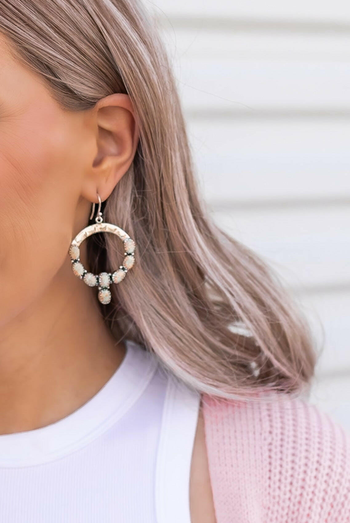 Hammered Hoop & Gemmed Loop Earring-Hoop Earrings-Krush Kandy, Women's Online Fashion Boutique Located in Phoenix, Arizona (Scottsdale Area)
