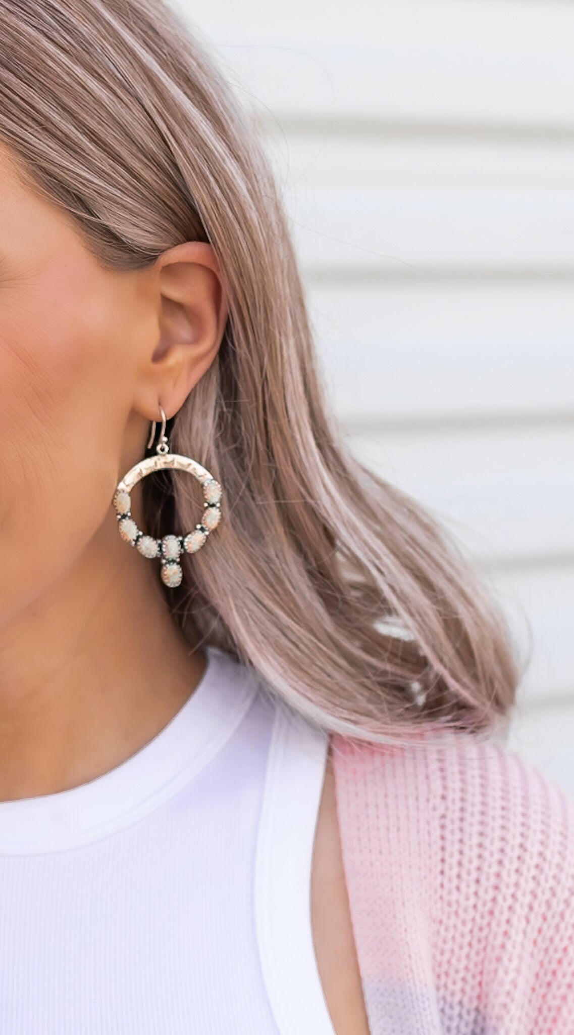 Hammered Hoop & Gemmed Loop Earring-Hoop Earrings-Krush Kandy, Women's Online Fashion Boutique Located in Phoenix, Arizona (Scottsdale Area)