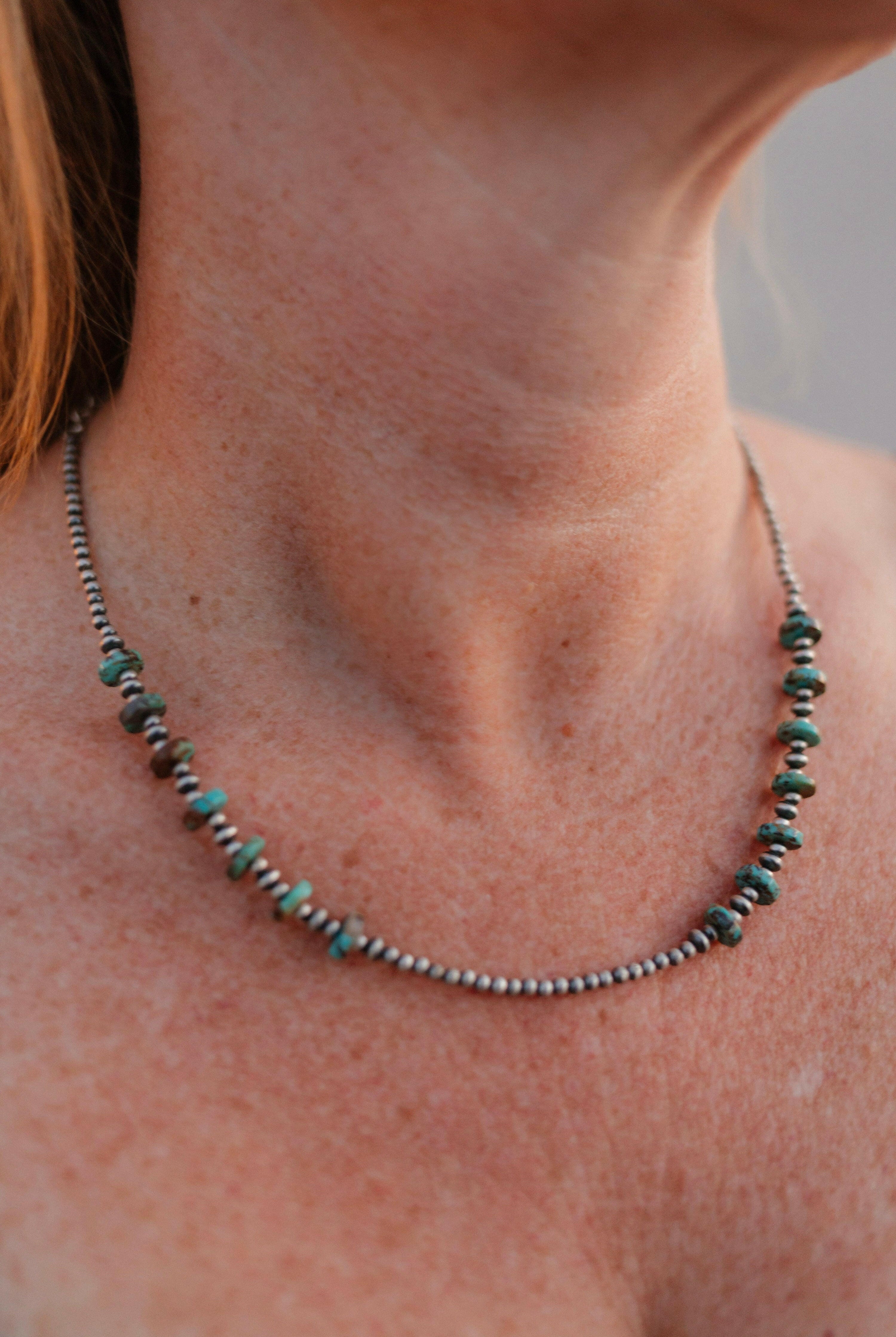 Turquoise Slab & Mini Desert Pearl Necklace-Lariat and Y Necklaces-Krush Kandy, Women's Online Fashion Boutique Located in Phoenix, Arizona (Scottsdale Area)