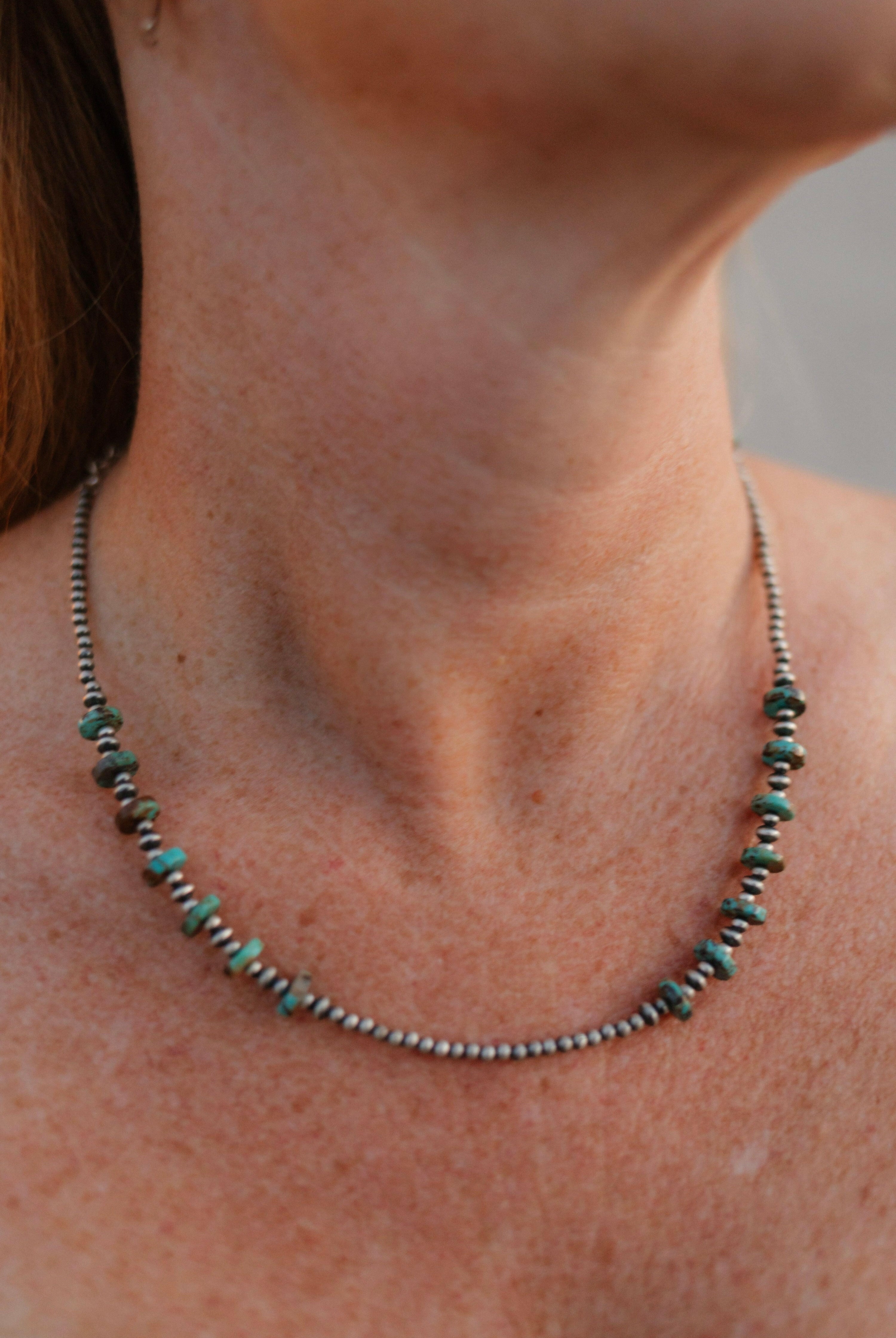 Turquoise Slab & Mini Desert Pearl Necklace-Lariat and Y Necklaces-Krush Kandy, Women's Online Fashion Boutique Located in Phoenix, Arizona (Scottsdale Area)