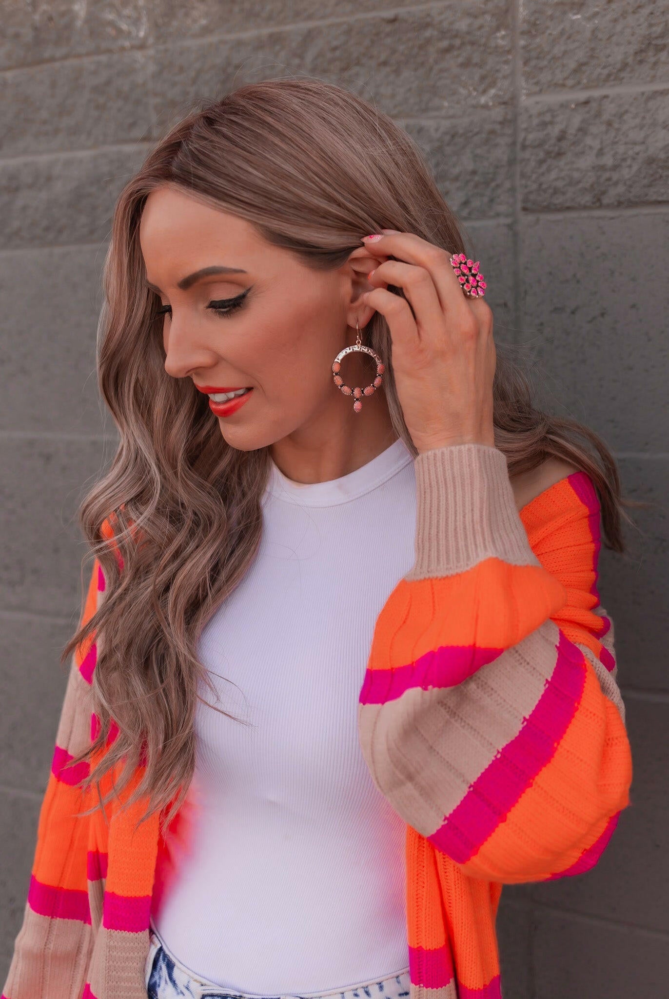 Hammered Hoop & Gemmed Loop Earring-Hoop Earrings-Krush Kandy, Women's Online Fashion Boutique Located in Phoenix, Arizona (Scottsdale Area)