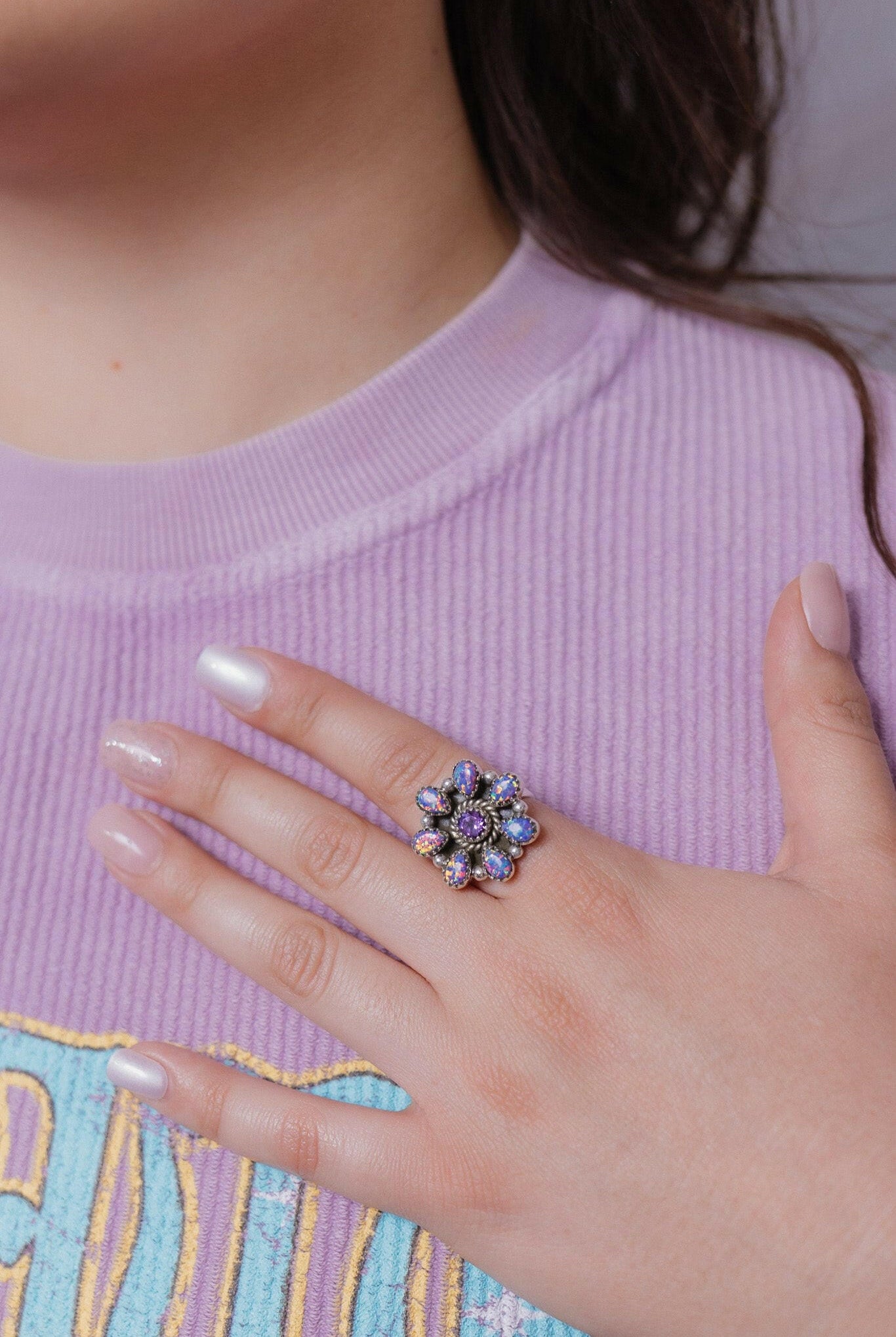 Kristyn's Purple Opal Flower Ring-Cluster Rings-Krush Kandy, Women's Online Fashion Boutique Located in Phoenix, Arizona (Scottsdale Area)