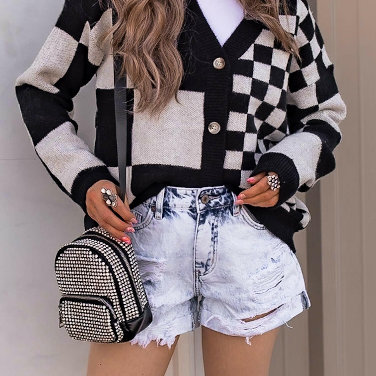 Double the Fun Checkered Print Cardigan-Sweaters-Krush Kandy, Women's Online Fashion Boutique Located in Phoenix, Arizona (Scottsdale Area)