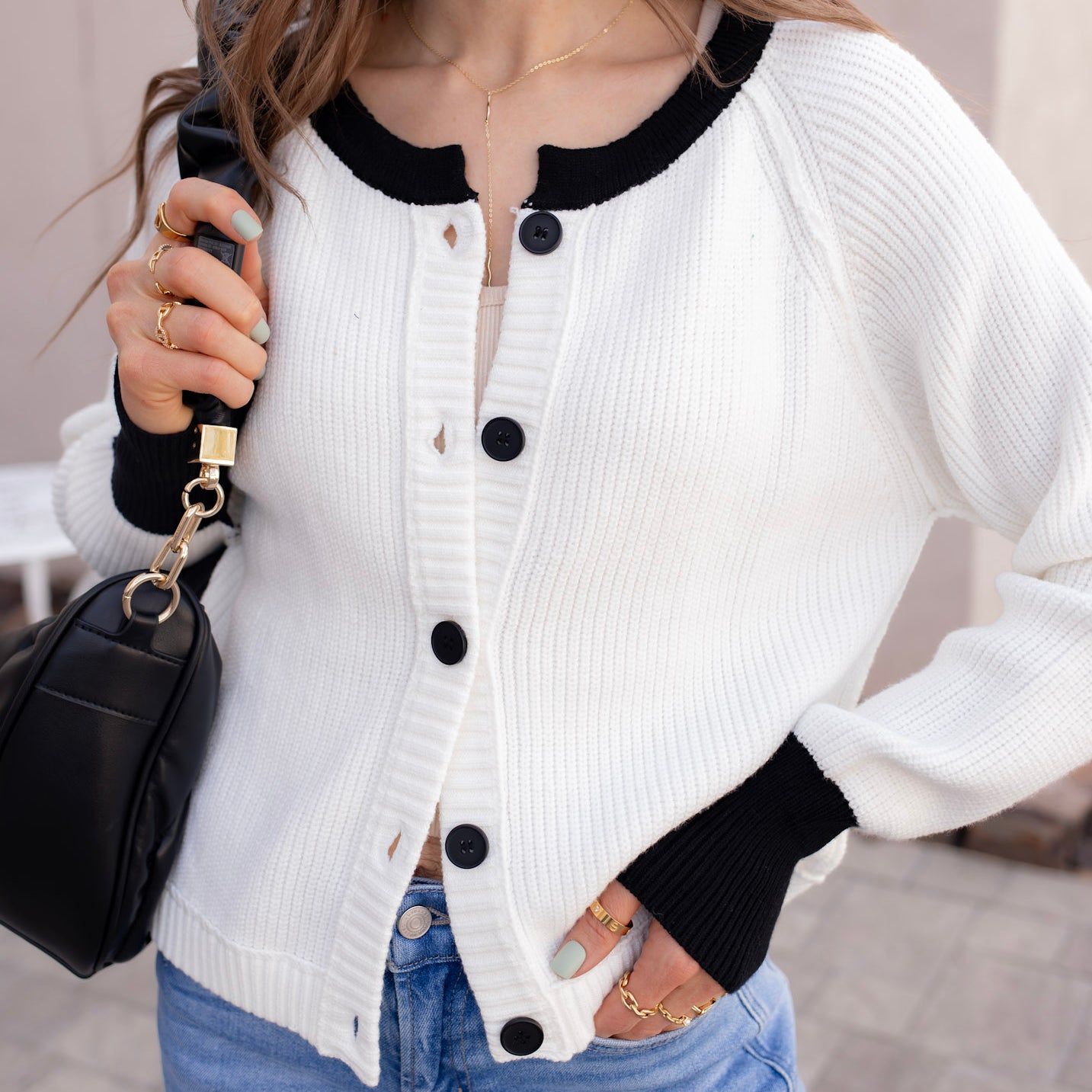 The Cove Ribbed Contrast Button Up Sweater