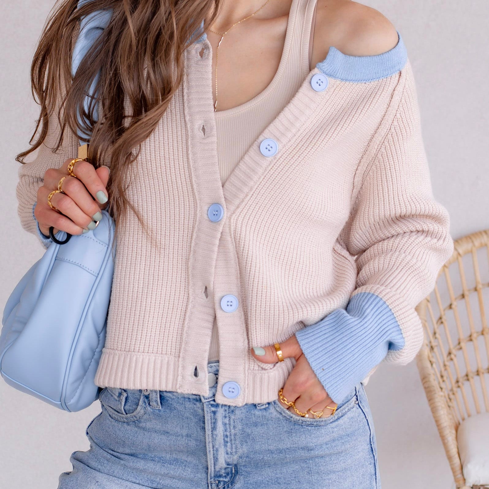 The Cove Ribbed Contrast Button Up Sweater