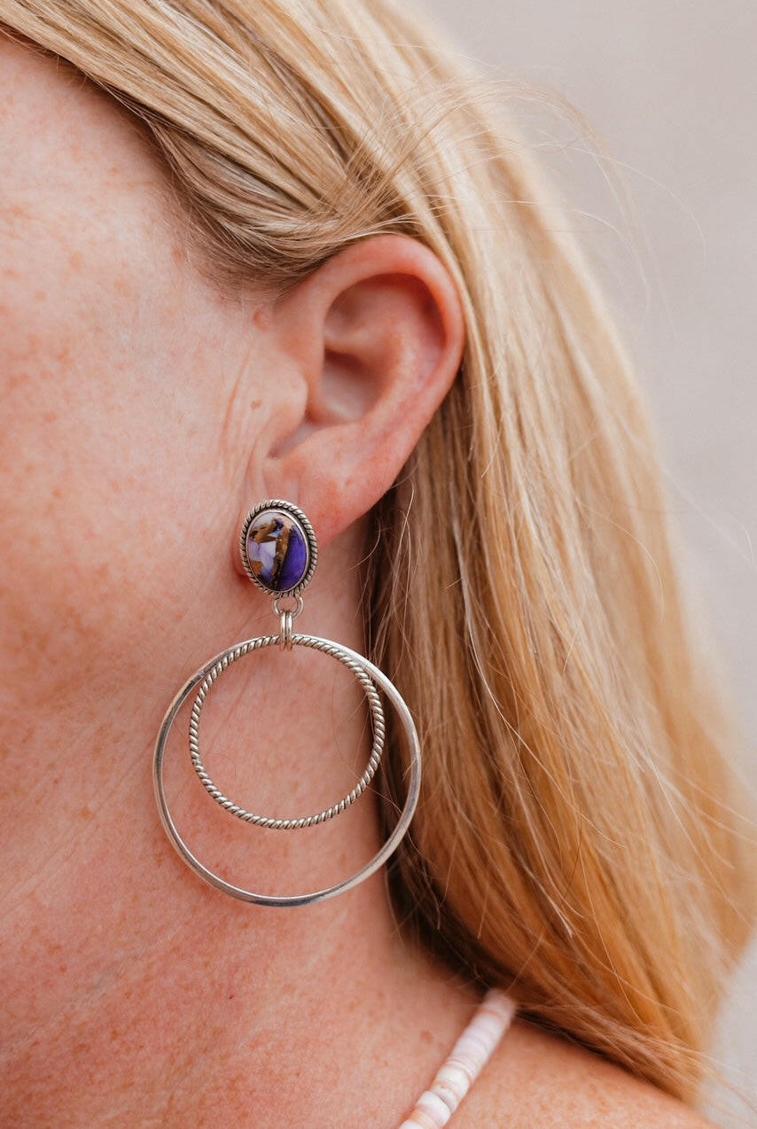 Double Up Sterling Silver Stone Hoop Earrings-Earrings-Krush Kandy, Women's Online Fashion Boutique Located in Phoenix, Arizona (Scottsdale Area)