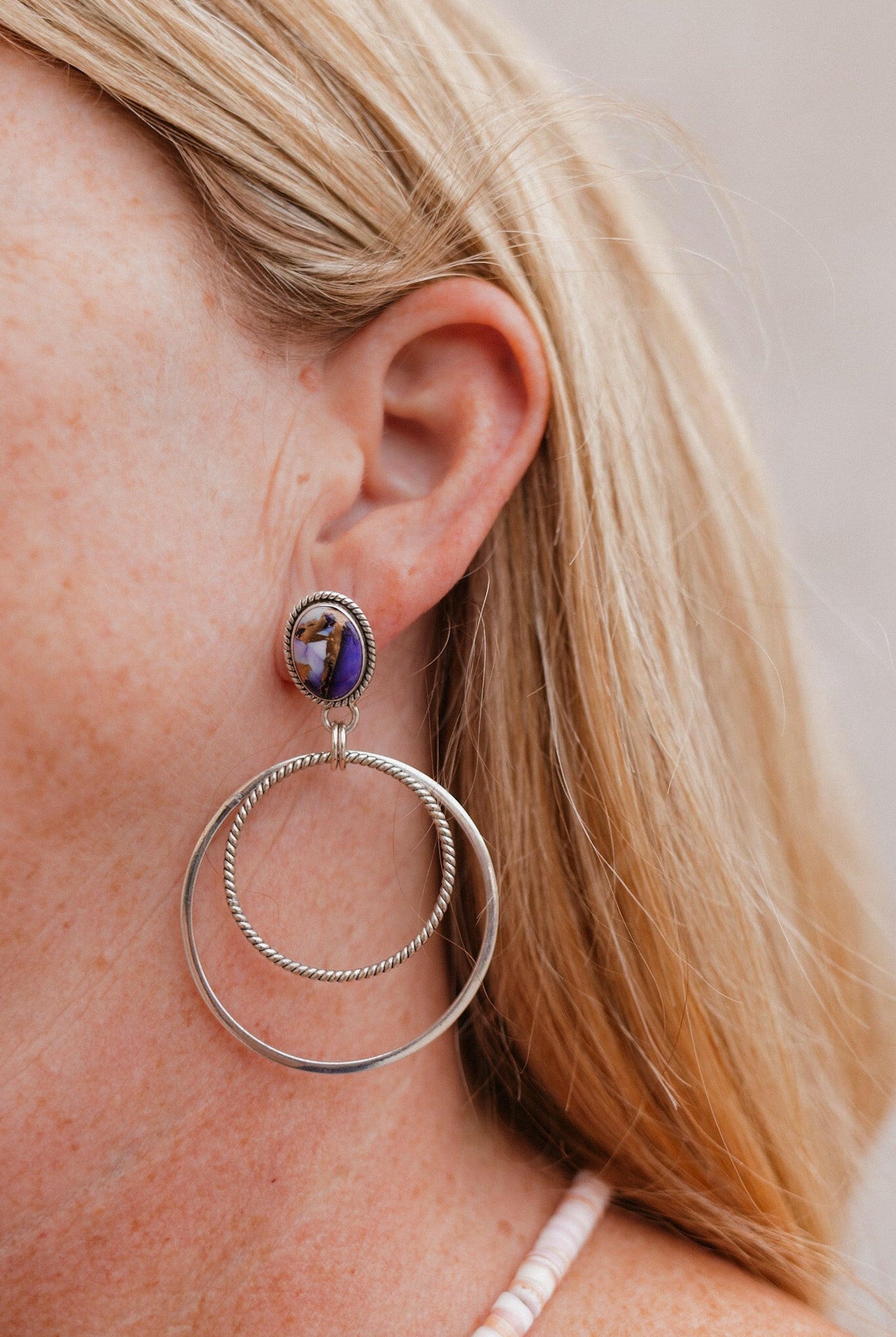 Double Up Sterling Silver Stone Hoop Earrings-Earrings-Krush Kandy, Women's Online Fashion Boutique Located in Phoenix, Arizona (Scottsdale Area)