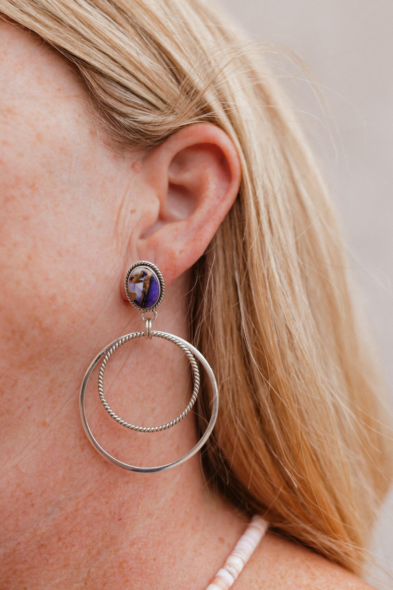 Double Up Sterling Silver Stone Hoop Earrings-Earrings-Krush Kandy, Women's Online Fashion Boutique Located in Phoenix, Arizona (Scottsdale Area)