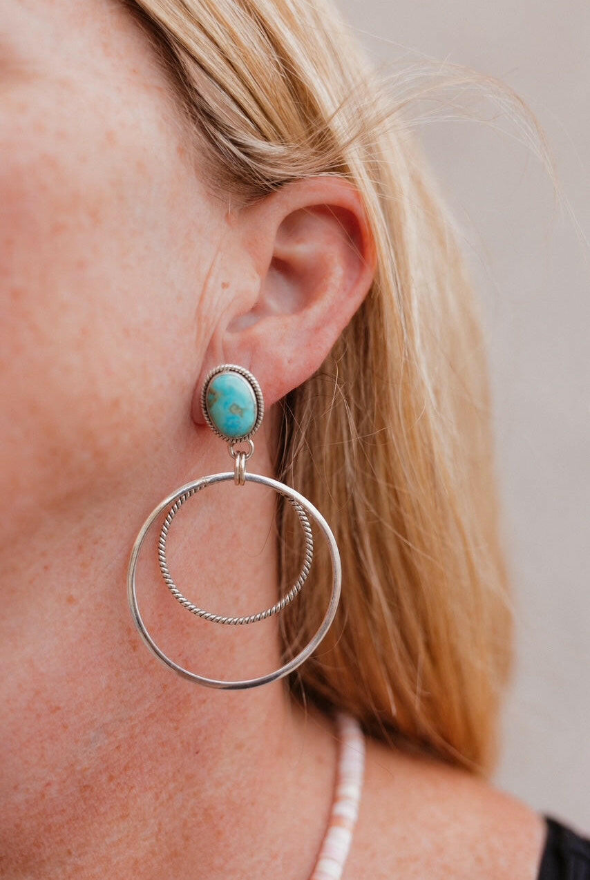 Double Up Sterling Silver Stone Hoop Earrings-Earrings-Krush Kandy, Women's Online Fashion Boutique Located in Phoenix, Arizona (Scottsdale Area)