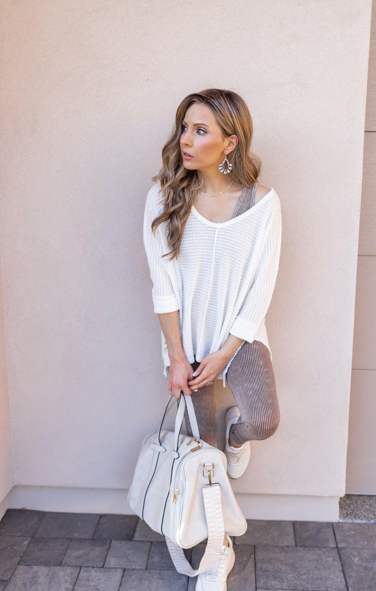 Chasing Comfort 3/4 Sleeve Waffle Knit Top-Short Sleeve Tops-Krush Kandy, Women's Online Fashion Boutique Located in Phoenix, Arizona (Scottsdale Area)