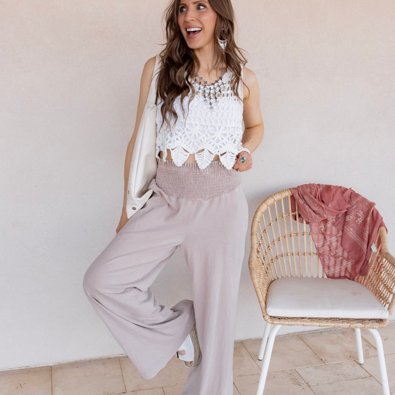 So Fetch Mineral Washed Wide-Leg Smocked Waist Pants | 6 Colors