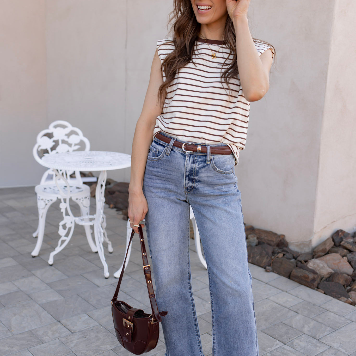 Say Something Stripe Ribbed Round Neck Tank Top