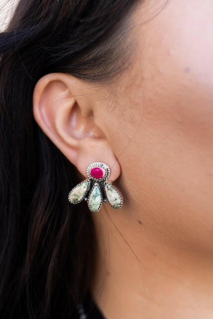 Desert Jasper Three Petal Studs-Earrings-Krush Kandy, Women's Online Fashion Boutique Located in Phoenix, Arizona (Scottsdale Area)