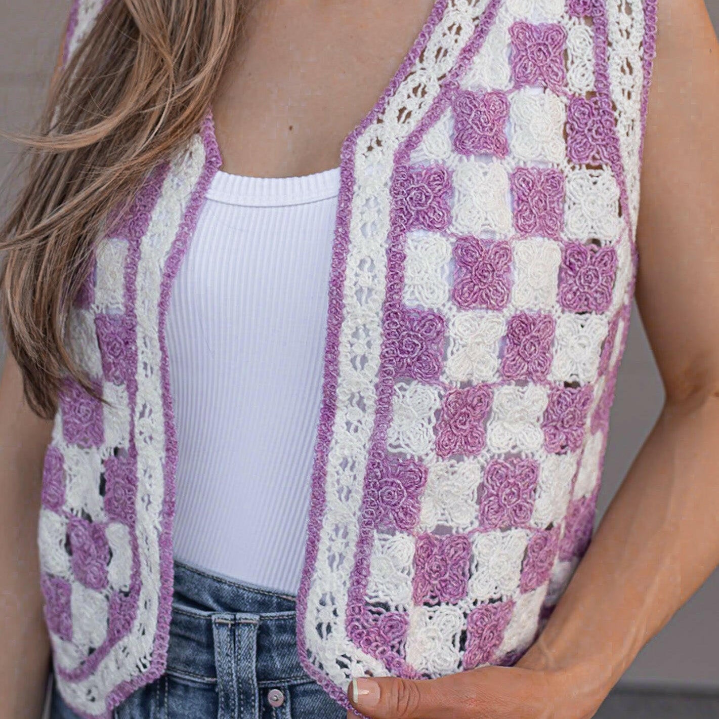 Checkered Open Front Vest-Vests-Krush Kandy, Women's Online Fashion Boutique Located in Phoenix, Arizona (Scottsdale Area)