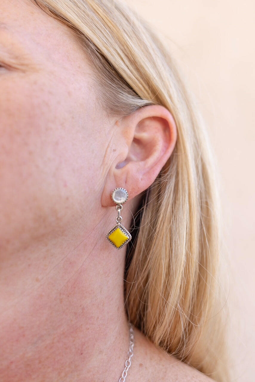 Yellow Rosarita & White Shell Earrings-Earrings-Krush Kandy, Women's Online Fashion Boutique Located in Phoenix, Arizona (Scottsdale Area)