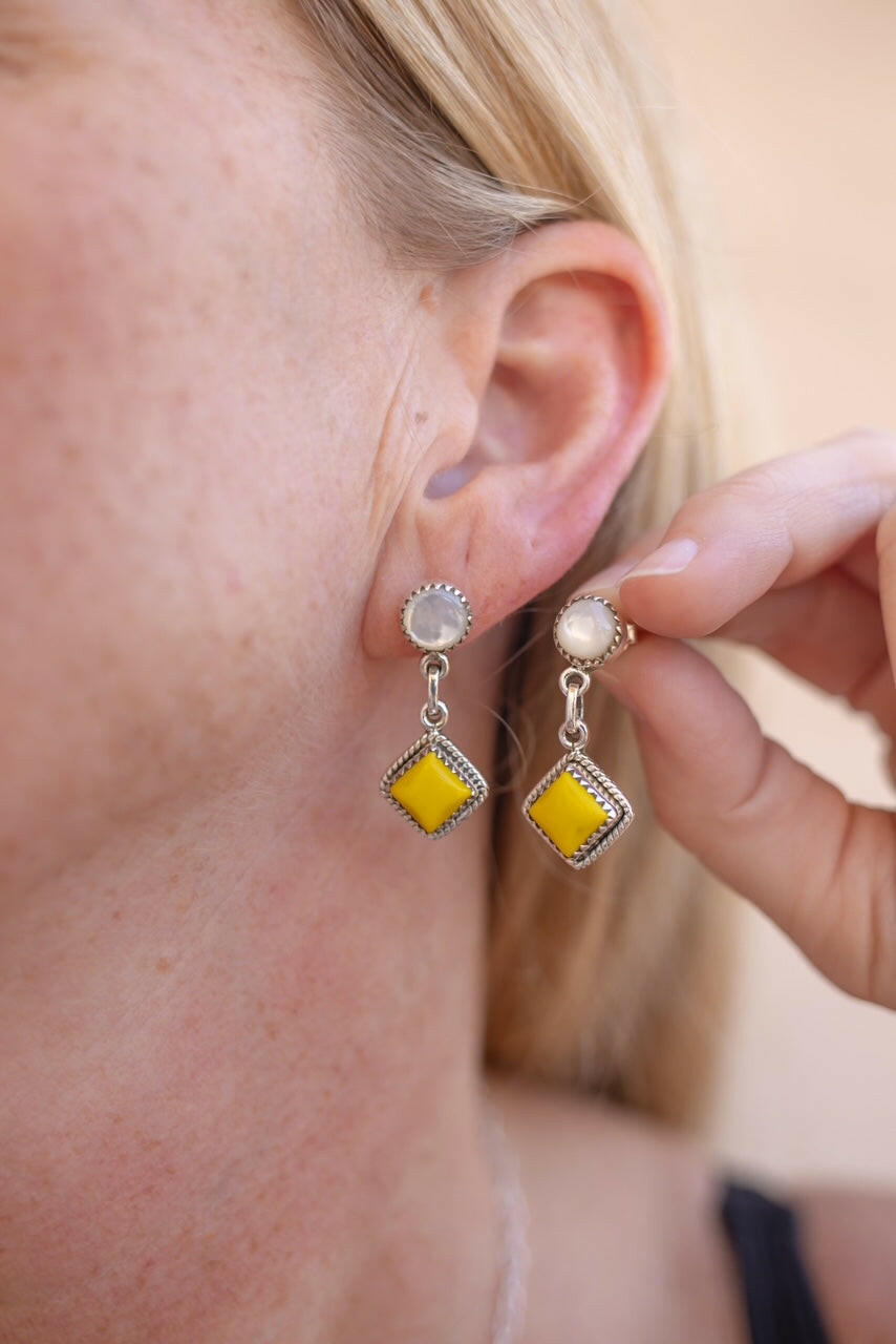 Yellow Rosarita & White Shell Earrings-Earrings-Krush Kandy, Women's Online Fashion Boutique Located in Phoenix, Arizona (Scottsdale Area)