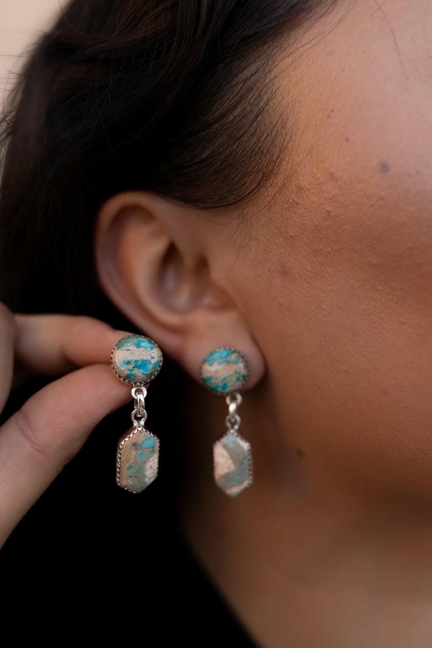 Desert Jasper Blue Slab Earrings-Earrings-Krush Kandy, Women's Online Fashion Boutique Located in Phoenix, Arizona (Scottsdale Area)