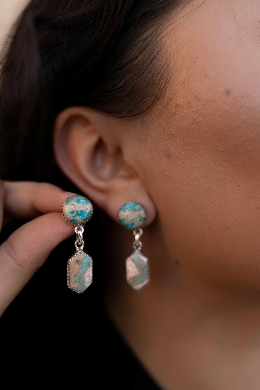 Desert Jasper Blue Slab Earrings-Earrings-Krush Kandy, Women's Online Fashion Boutique Located in Phoenix, Arizona (Scottsdale Area)