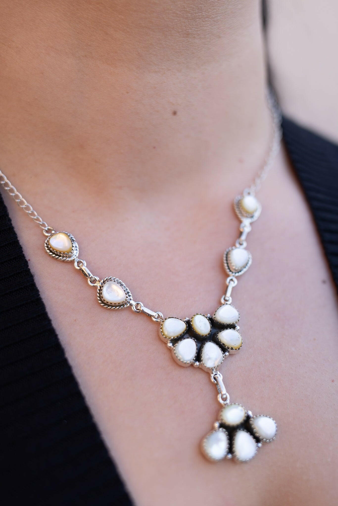 White Shell Cluster Stone Drop Necklace-Necklaces-Krush Kandy, Women's Online Fashion Boutique Located in Phoenix, Arizona (Scottsdale Area)