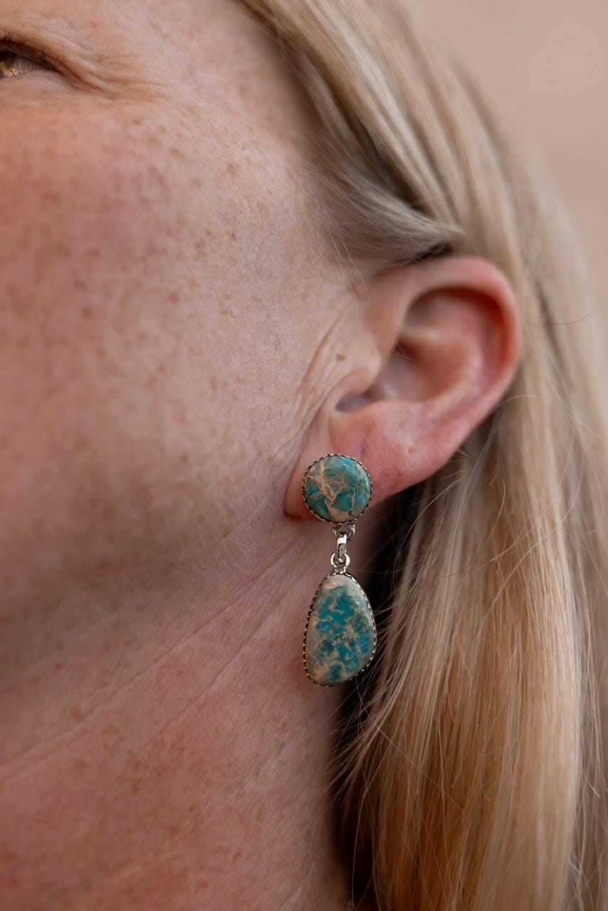 Desert Jasper Blue Slab Earrings-Earrings-Krush Kandy, Women's Online Fashion Boutique Located in Phoenix, Arizona (Scottsdale Area)